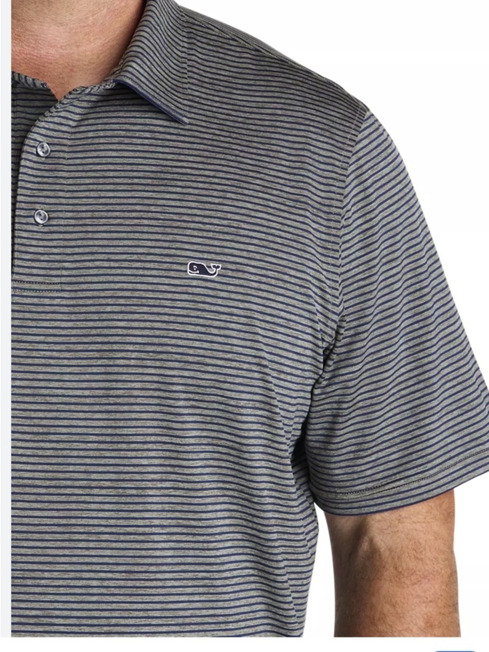 Vineyard Vines Men's Heather Gray and Navy Thin-Striped Polo